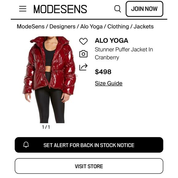 ALO Yoga Stunner Puffer Jacket Cranberry Red Shiny Puffy Hooded Winter Coat XXS - Picture 8 of 8